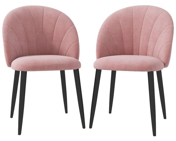 Set 2 Sedie da Pranzo Imbottite Stile Nordico 52x54x79 cm in Metallo e Velluto Rosa