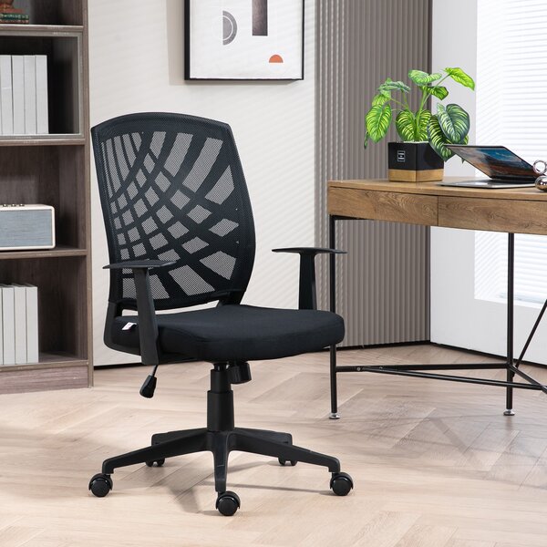 Sedia Poltrona Operativa da Ufficio 58x56x97,5-106,5 cm Funzione Dondolo e Tessuto a Rete Nero