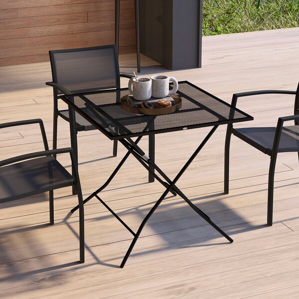 Tavolo da Giardino Pieghevole Quadrato 80x80x74 cm con Piano a Rete in Acciaio Nero