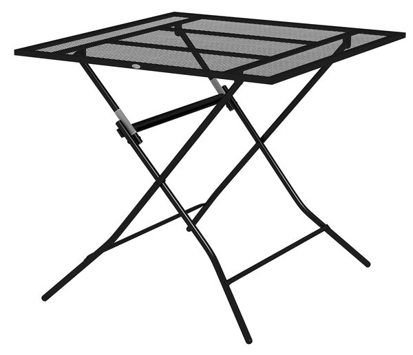 Tavolo da Giardino Pieghevole Quadrato 80x80x74 cm con Piano a Rete in Acciaio Nero
