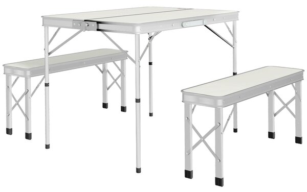 Tavolo da Picnic Pieghevole con 2 Panche da Esterno in MDF e Alluminio Argento
