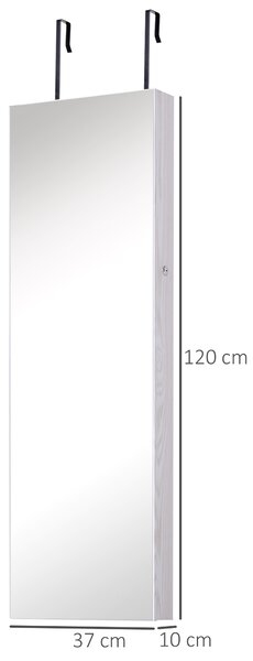 HOMCOM Specchiera Portagioielli con 6 Luci LED e Spazi Portaoggetti in Legno e Vetro, 37x120x10 cm, color Legno Bianco