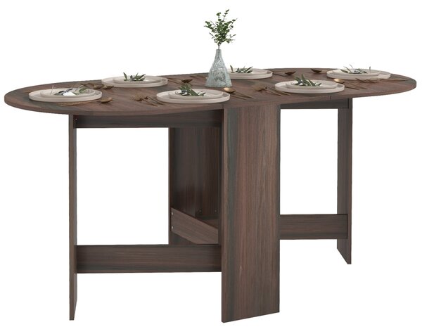 Tavolo Pieghevole Salvaspazio con 2 Ribalte Ovale 163x80x75 cm in Legno Marrone