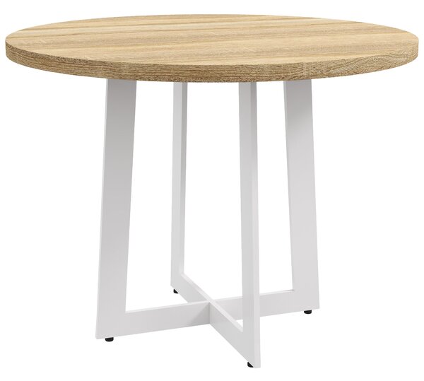 Tavolo da Pranzo Rotondo Moderno per 4 Persone Ø100x75 cm in MDF e Acciaio colore Legno Naturale e Bianco