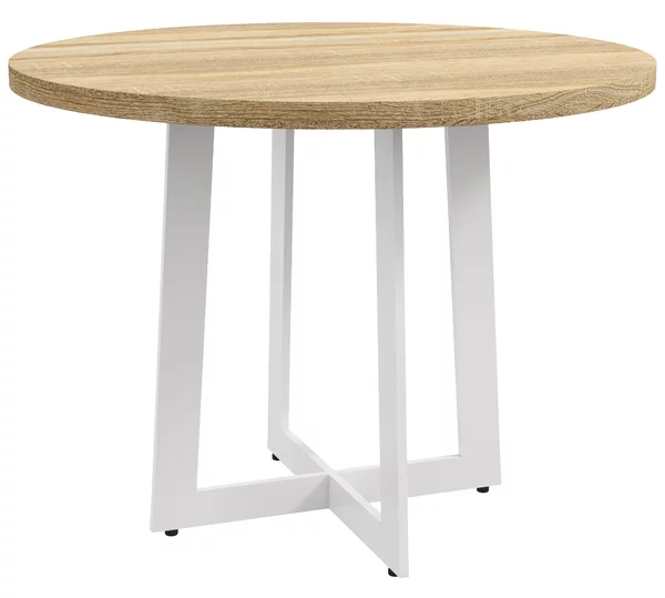 Tavolo da Pranzo Rotondo Moderno per 4 Persone Ø100x75 cm in MDF e Acciaio colore Legno Naturale e Bianco