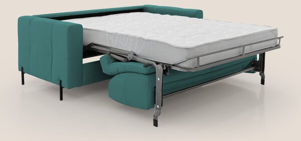Ortensia divano letto materasso H18 cm con piedi alti in elegante micr