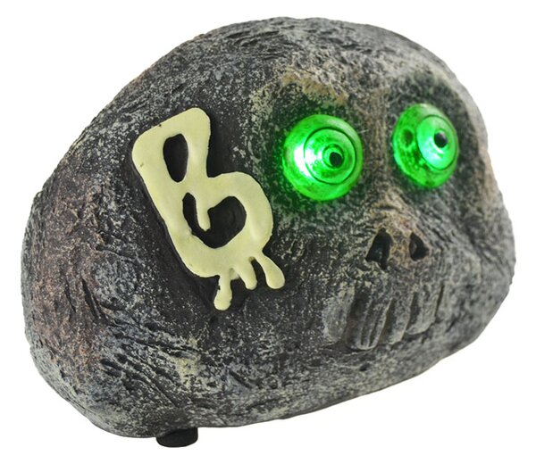 Teschio a Forma Pietra per Halloween con Occhi a LED Verdi