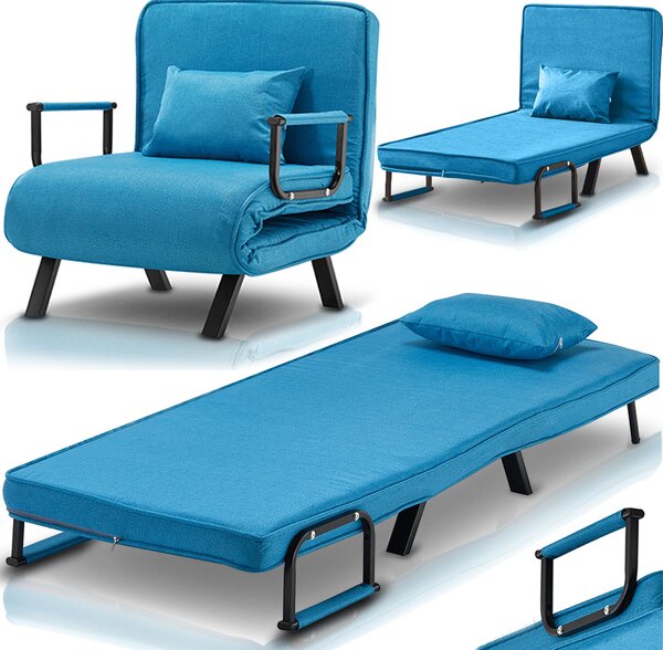 Poltrona Letto Reclinabile Chaise Lounge con Seduta Imbottita Convertibile Blu