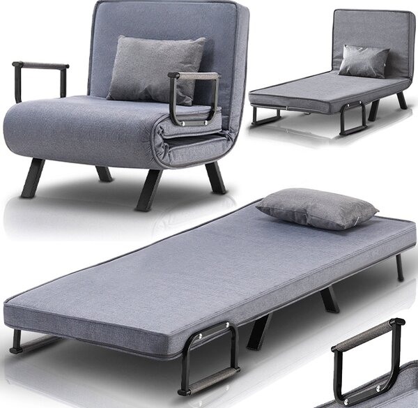 Poltrona Letto Reclinabile Chaise Lounge e Seduta Imbottita Convertibile Grigio