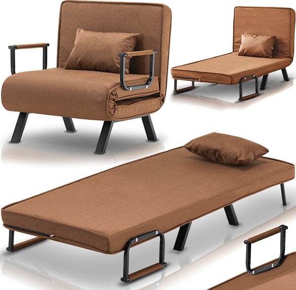 Poltrona Letto Reclinabile Chaise Lounge e Seduta Imbottita Convertibile Marrone