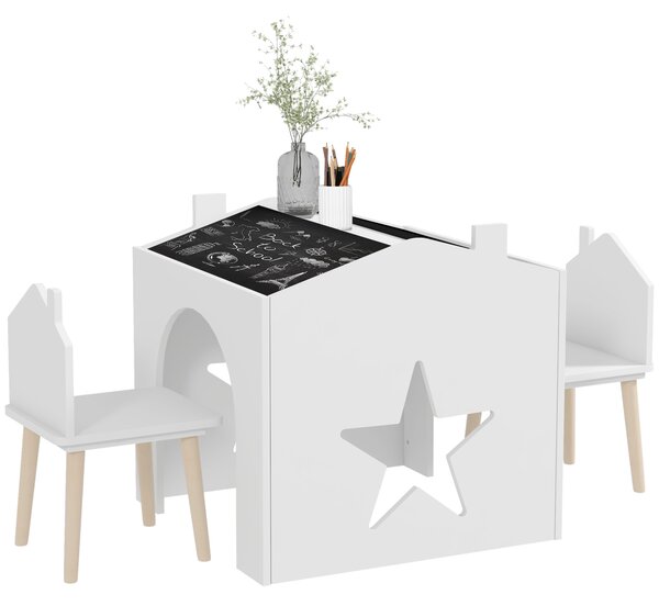 AIYAPLAY Set con 2 Sedie per Bambini e Tavolino con Lavagna per Cameretta e Asilo, Età 3-8 Anni, Bianco