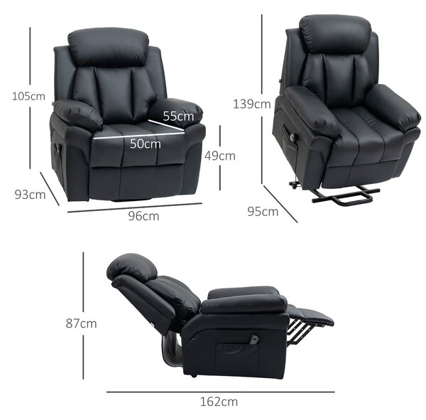 HOMCOM Poltrona Reclinabile Alzapersona Elettrica con Imbottitura Spessa e Telecomando, 96x93x105 cm, Nero | Aosom Italy
