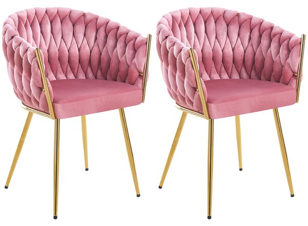 Set 2 Sedie per Sala da Pranzo e Ufficio in Velluto Rosa Antico Sedia Ergonomica