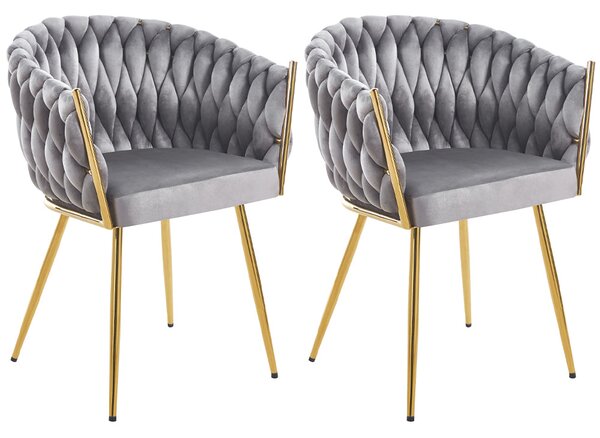 Set 2 Sedie per Sala da Pranzo e Ufficio in Velluto Grigio Sedia Ergonomica