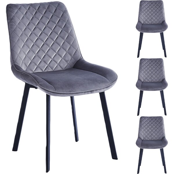Set 4 Sedie da Pranzo Rivestimento Velluto Grigio Sedia Ufficio Casa Ergonomica