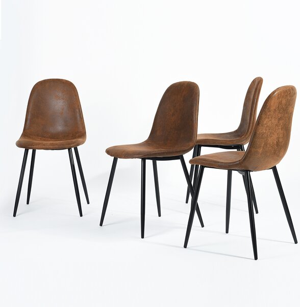 Set 4 Sedie per Sala da Pranzo Marrone con Gambe Acciaio Nero Seduta Ergonomica