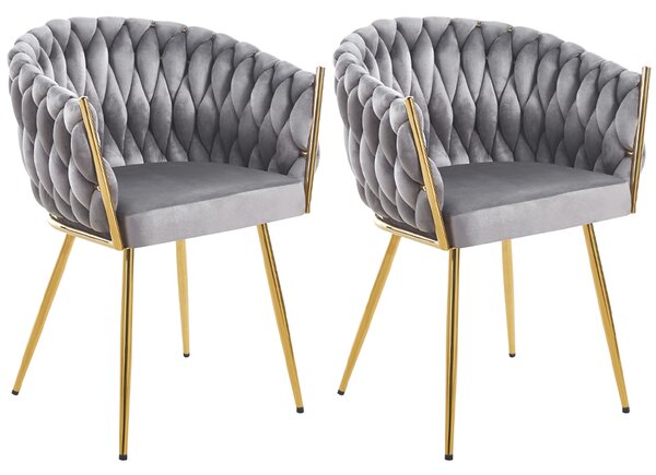 Set 2 Sedie per Sala da Pranzo e Ufficio in Velluto Grigio Sedia Ergonomica