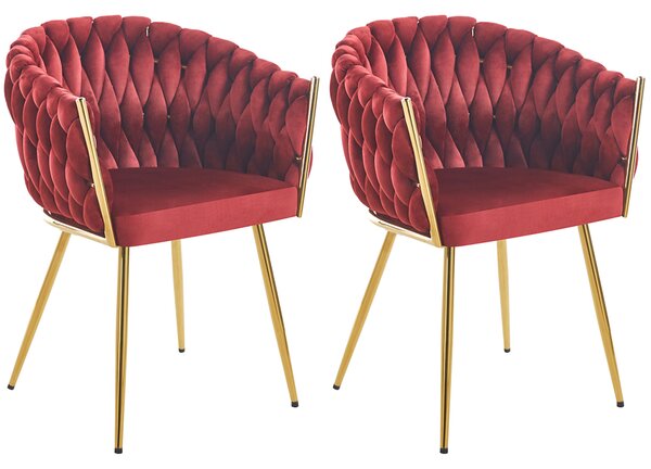 Set 2 Sedie per Sala da Pranzo e Ufficio in Velluto Rosso Scuro Sedia Ergonomica