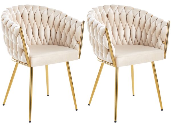 Set 2 Sedie per Sala da Pranzo e Ufficio in Velluto Beige Sedia Ergonomica
