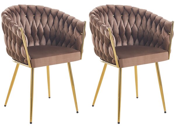 Set 2 Sedie per Sala da Pranzo e Ufficio in Velluto Marrone Sedia Ergonomica