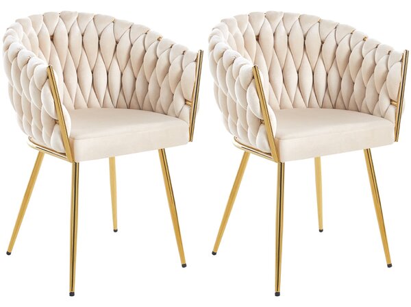 Set 2 Sedie per Sala da Pranzo e Ufficio in Velluto Beige Sedia Ergonomica