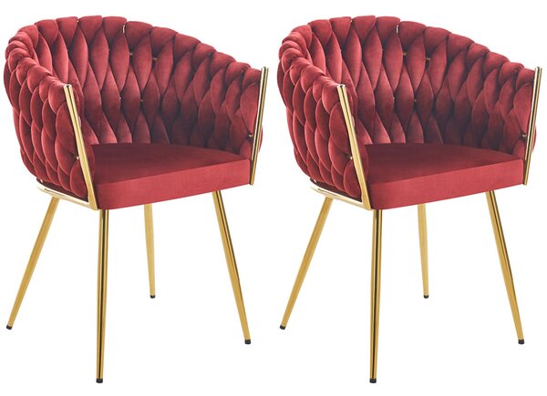 Set 2 Sedie per Sala da Pranzo e Ufficio in Velluto Rosso Scuro Sedia Ergonomica