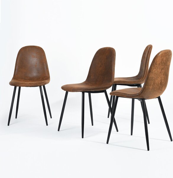 Set 4 Sedie per Sala da Pranzo Marrone con Gambe Acciaio Nero Seduta Ergonomica
