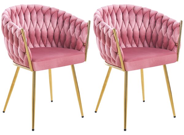 Set 2 Sedie per Sala da Pranzo e Ufficio in Velluto Rosa Antico Sedia Ergonomica