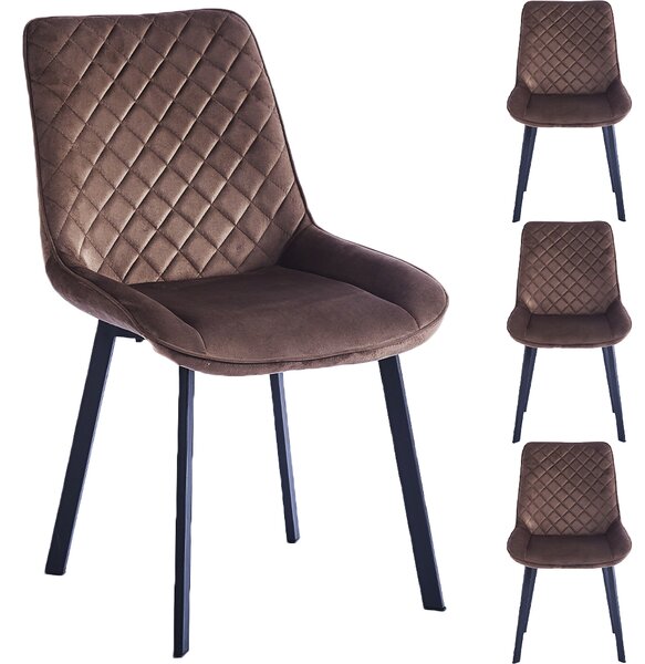 Set 4 Sedie da Pranzo Rivestimento Velluto Marrone Sedia Ufficio Casa Ergonomica
