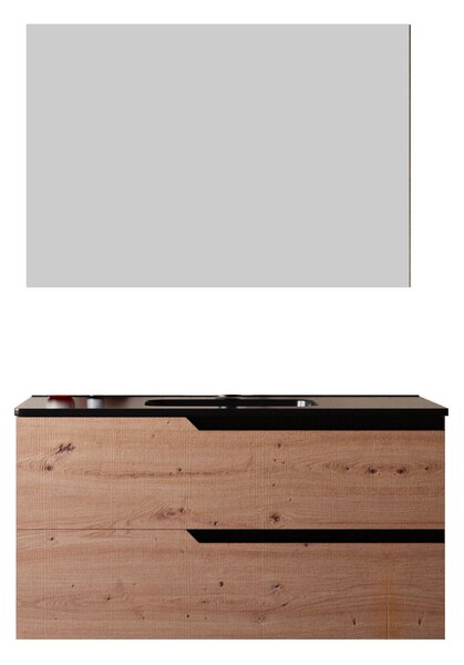 Mobile bagno 80 cm Sospeso Rovere Cartagena con Lavabo Nero Opaco Boston con Specchio Rettangolare Bonussi