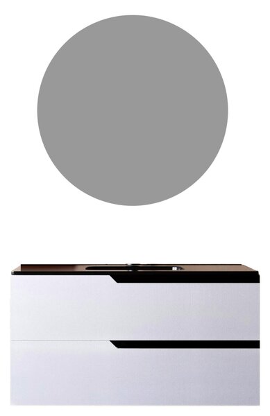 Mobile bagno 80 cm Sospeso Bianco Porcellana con Lavabo nero Opaco Boston con Specchio Rotondo Bonussi