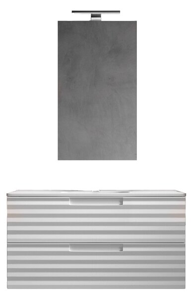 Mobile bagno sospeso 100 cm Bianco ondulato Denver con Specchio Bonussi