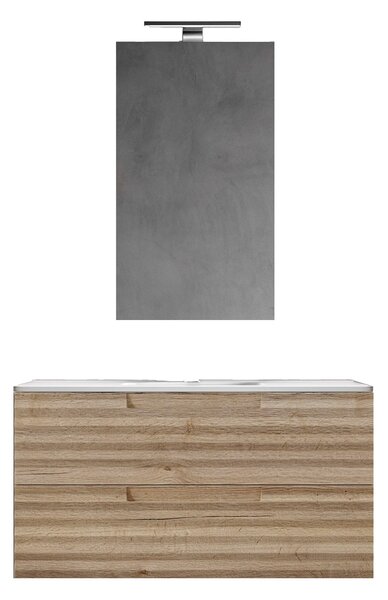 Mobile bagno sospeso 100 cm Rovere Alba ondulato Denver con Specchio Bonussi