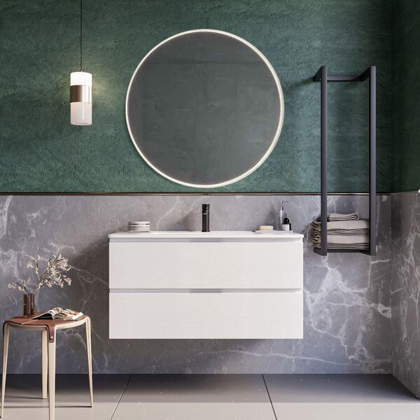 Mobile bagno sospeso 80 cm Rovere Cartagena Seattle con Specchio Led Retroilluminato Bonussi