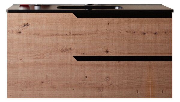 Mobile bagno 80 cm Sospeso Rovere Cartagena con Lavabo Nero Opaco Boston Senza Specchio Bonussi