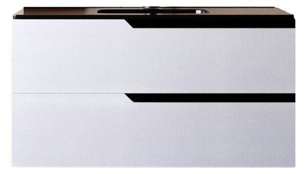 Mobile bagno 80 cm Sospeso Bianco Porcellana con Lavabo nero Opaco Boston Senza Specchio Bonussi