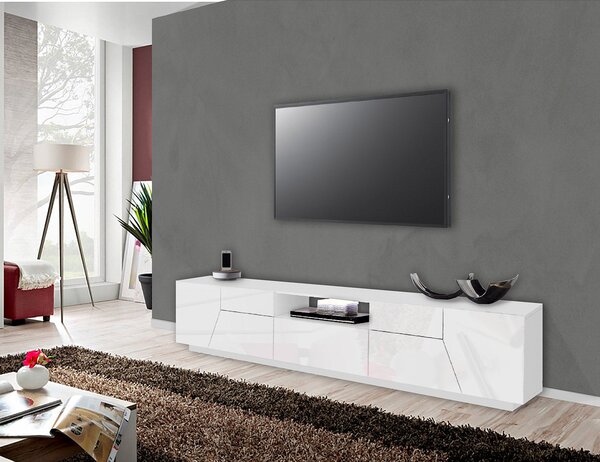 Mobile TV 4 Ante 1 Cassetto 220,1x43x46 cm Alien Bianco Lucido
