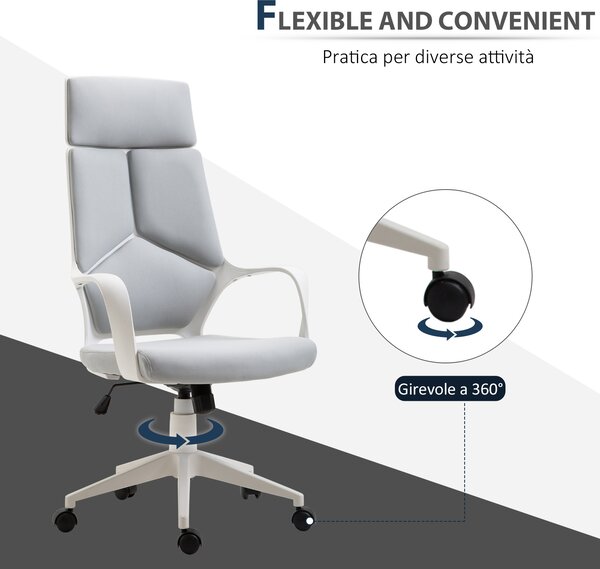 HomCom Sedia da Ufficio Ergonomica Regolabile e Girevole in Tessuto Mesh per Comfort Ottimale in Grigio per Scrivania e Studio|Aosom