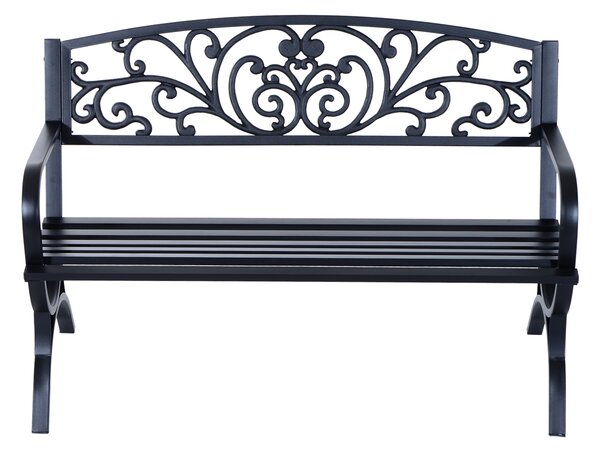 Outsunny Panchina da Giardino Esterno a 2 Posti in Metallo, Panca in Acciaio con Schienale fiorato, 127x60x85 cm, Nero | Aosom Italy