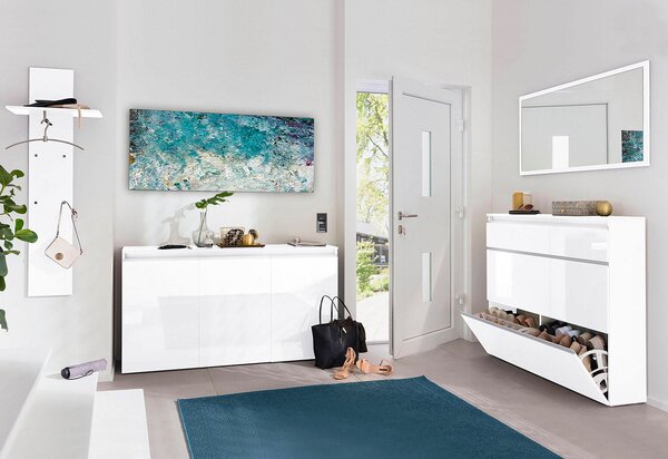 Scarpiera 2 Ante e 1 Antina a Ribalta 120x26,5x108 cm Magic Bianco Lucido
