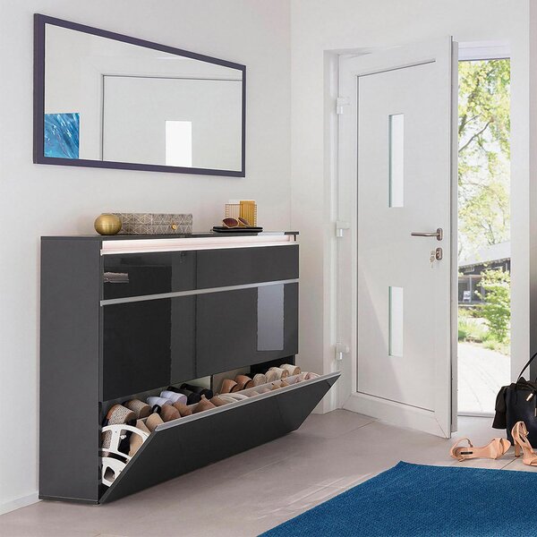 Scarpiera 2 Ante e 1 Antina a Ribalta 120x26,5x108 cm Magic Antracite Lucido