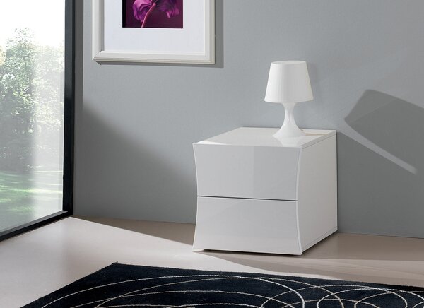 Comodino 2 Cassetti 50x40x41,3 cm Arco Bianco Lucido