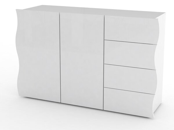 Mobile Multiuso 2 Ante 4 Cassetti 124x40x81 cm Onda Bianco Lucido
