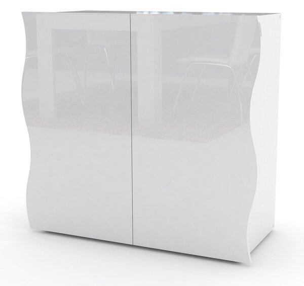 Mobile Multiuso 2 Ante 90x40x81 cm Onda Bianco Lucido