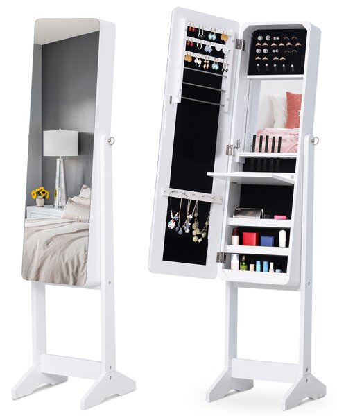 HOMCOM Armadio Portagioie Portagioielli con Specchio Regolabile e Illuminazione LED, Legno, Bianco, 30x146x36 cm