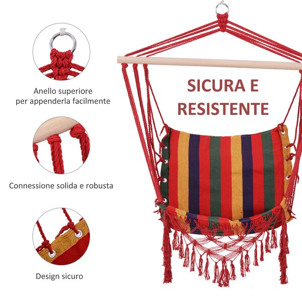 Outsunny Amaca Sedia Sospesa in Poliestere, Colorata, 100x60x100cm|Aosom