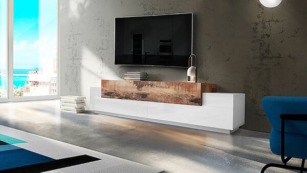 Mobile TV 3 Ante 240x45x51,5 cm Coro Bianco Lucido e Acero Pereira