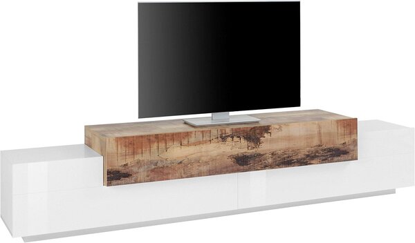Mobile TV 3 Ante 240x45x51,5 cm Coro Bianco Lucido e Acero Pereira