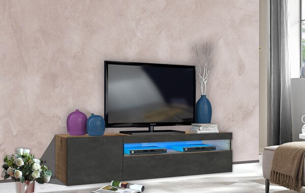 Mobile TV 2 Ante 154,9x40x36,5 cm Daiquiri Acero Pereira e Ardesia
