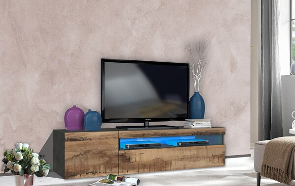 Mobile TV 2 Ante 154,9x40x36,5 cm Daiquiri Ardesia e Acero Pereira